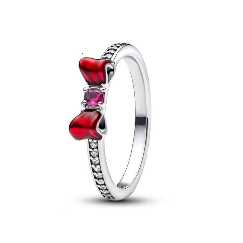 New Valentine's Day Gift Red Bow Rings Hot Sale 925 Sterling Silver Round Ring With Colorful Crystal Heart Stone Rings For Women Birthday Gift DI