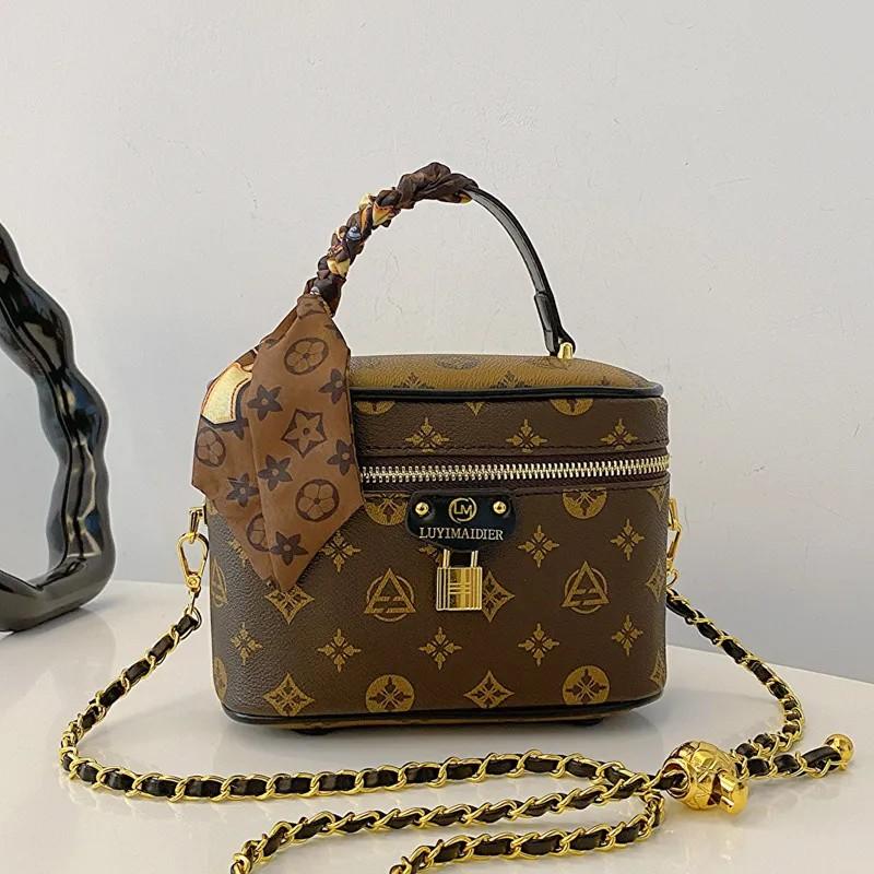 Free shipping 2025 new style retro make-up box women's bag niche silk scarf chain bag fashion elegant shoulder crossbody bag daily commuting ever