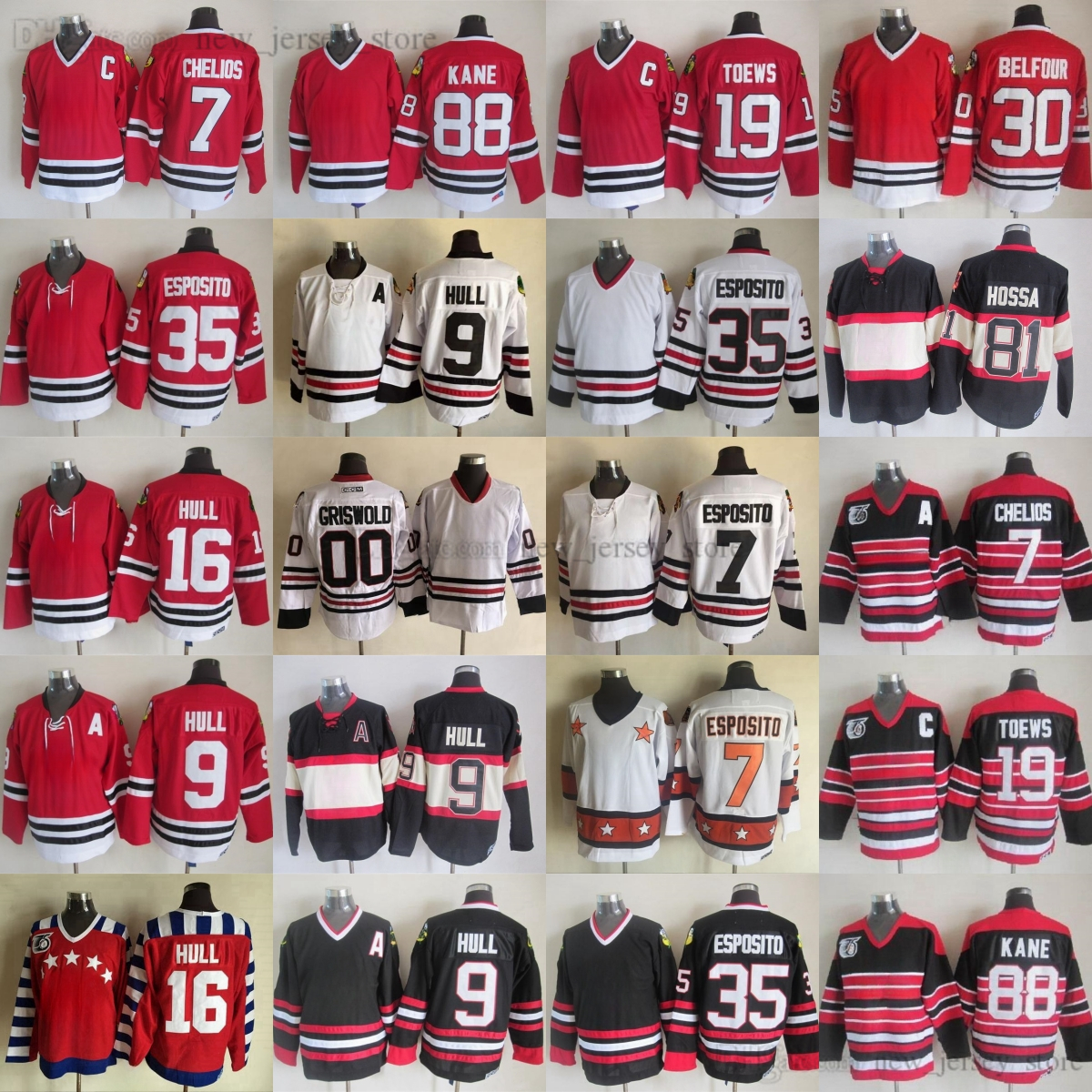 Vintage CCM Hockey 9 Bobby Hull Jersey Throwback 7 Phil Esposito 88 Patrick Kane Toews Brett Hull Esposito Chelios Jerseys Stanley Cup Classic Retro Clark Griswold