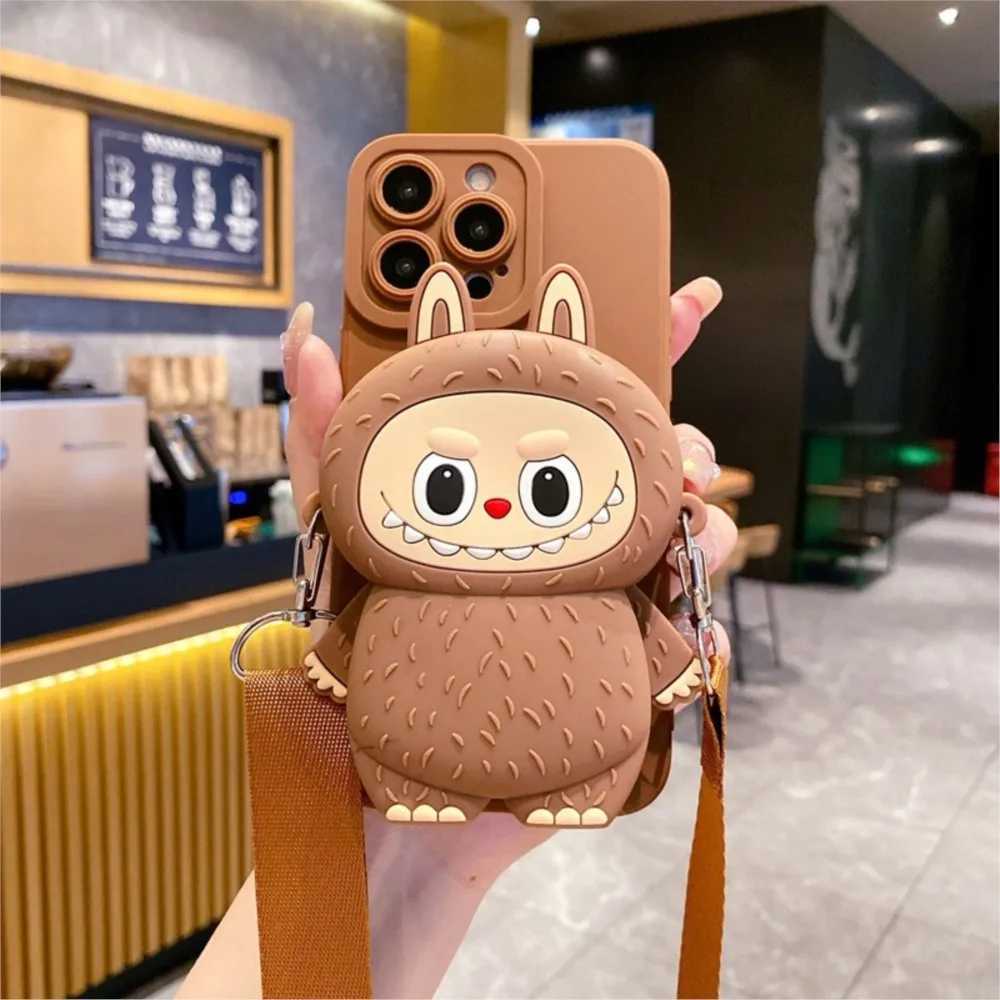 3D Labubu Silicone Wallet Phone Case For Galaxy A12 A22 A32 A42 A52s A72 A71 A51 A31 A21s A11 With Lanyard Cartoon Cover Z250521