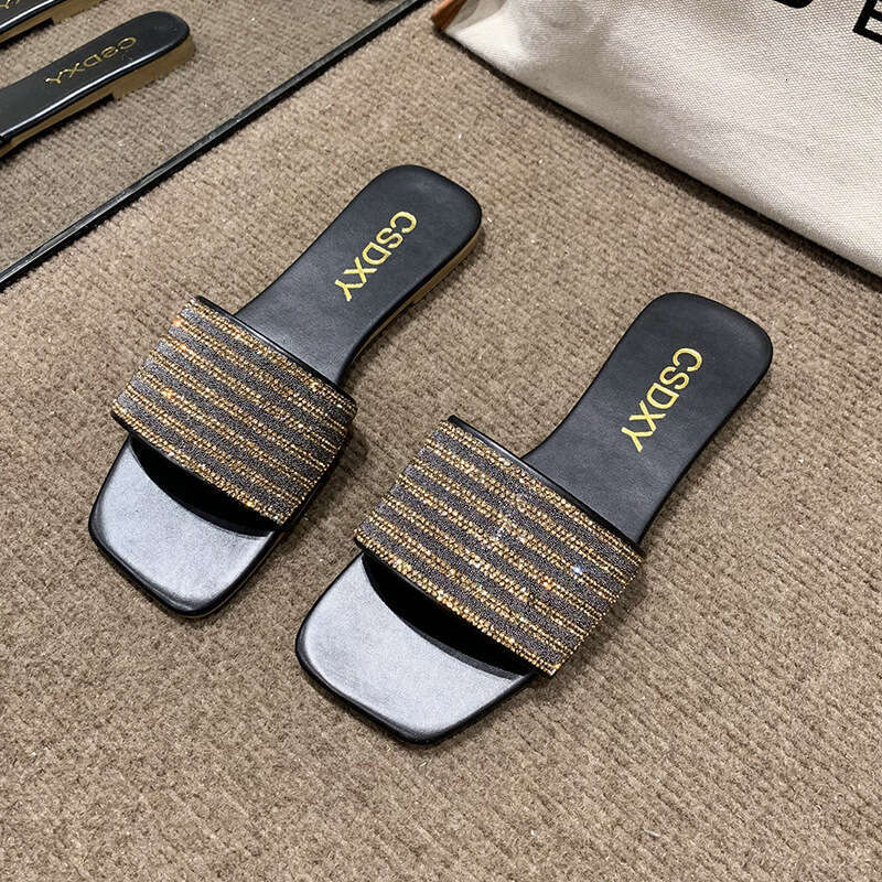 Flat Bottomed Fashionable And Comfortable Slippers For 2025 Small Sandals With Sparkling Diamond Letters Outdoor Versatile And Casual Height Increasin