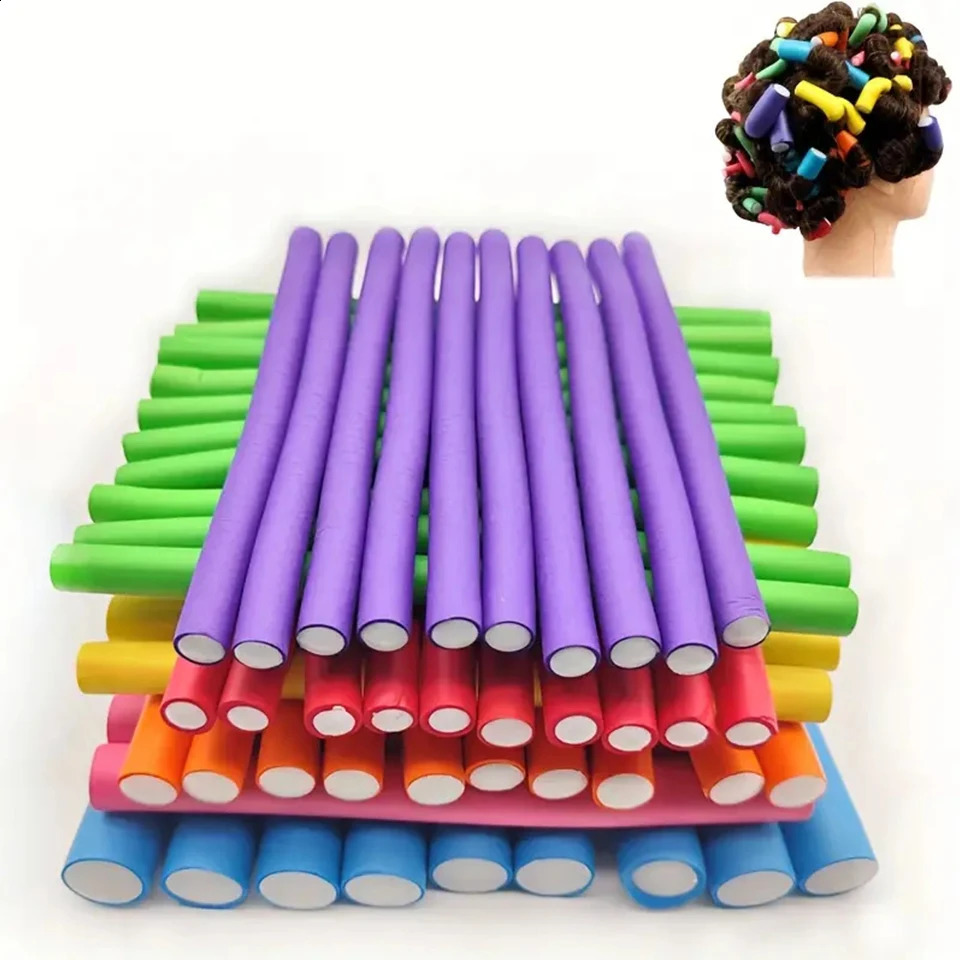 Beauty Salon Heatless Flexible Hair Rollers Curlers 42-pack 7 Soft Foam Flexi Twist Curling Rods for Short Long Hair 250603