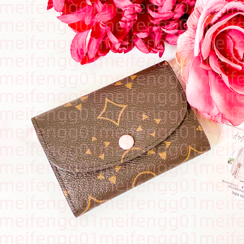 M41939 rosalie Purse Womens small wallets Luxury Designer Card Holders CardHolder Leather wallet mini card slot change brown flower flap Purses key pouch with box