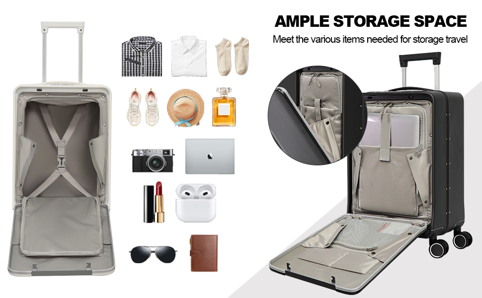 Carry On Suitcase with TSA Lock, 20-Inch Grey White Silver PC Front-Opening Luggage for Personal Travel and Business Luggage