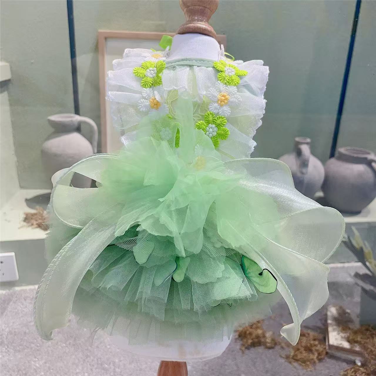 Pet dress - Spring girl - Green butterfly wings - Little bear - Foamy original haute couture - Big bear teddy - Poodle - Golden retriever - Corgi dres
