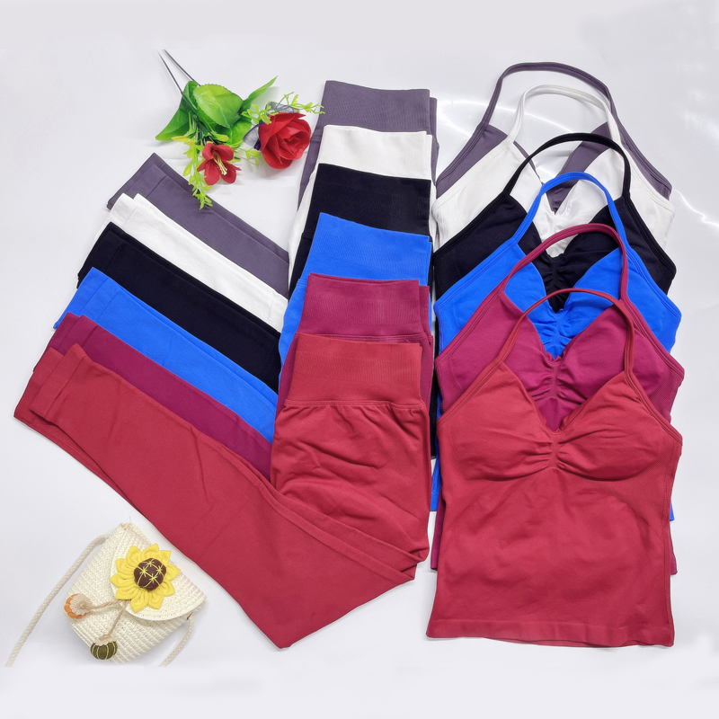 2pcs Impact yoga Workout Sets Longline Strappy Top Gym pant Set clothing Women Backless Tank Tops Scrunch Seamless leggings Gym Suit Fitness Clothes Activewear