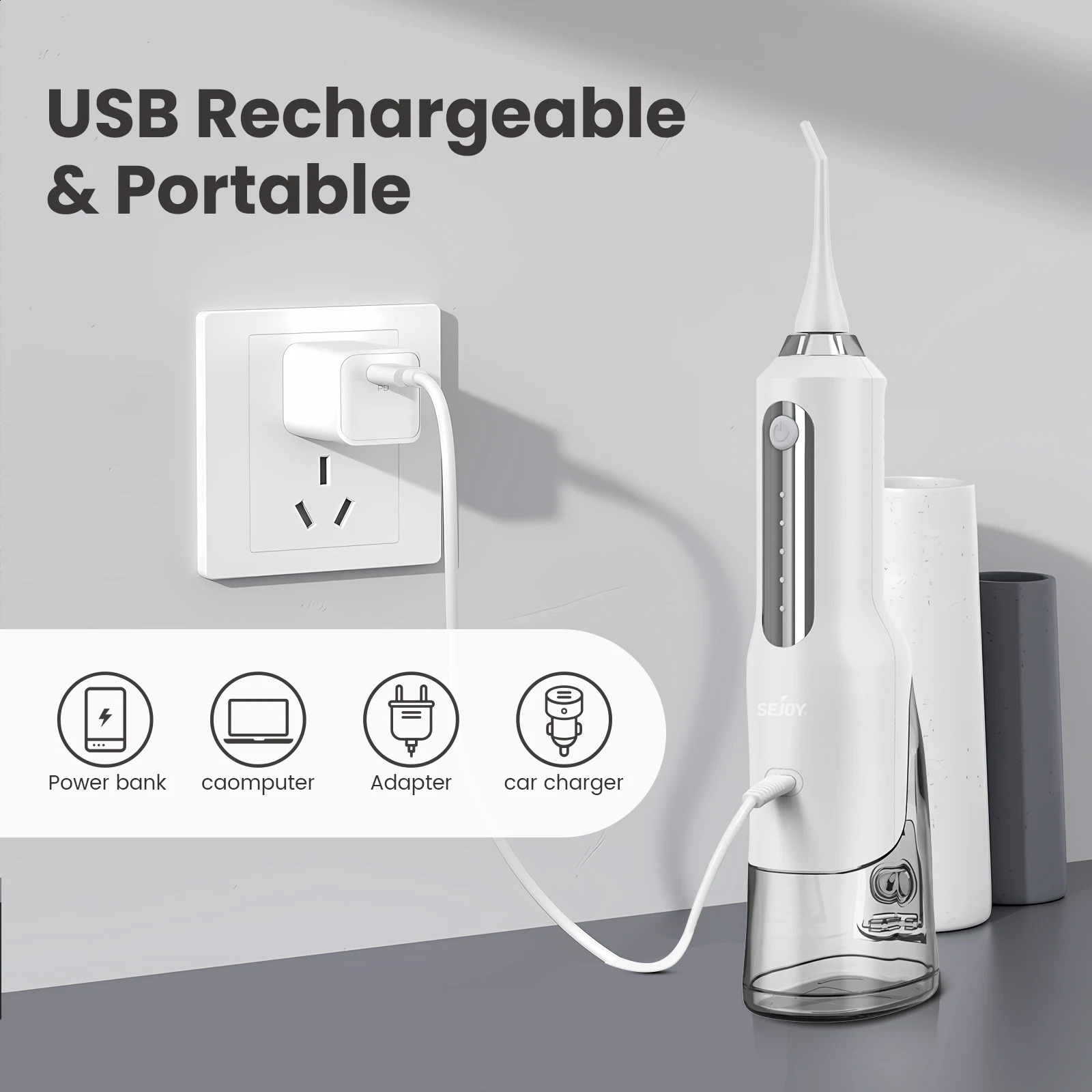 Dental Water Flosser Professional Cordless Rechargeable Electric Oral Irrigator Water Jet for Teeth Braces Care with 5 Jet Tips 250520
