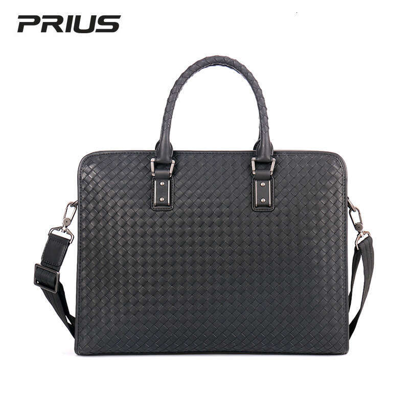 oil wax leather woven men's business briefcase, minimalist computer bag, single shoulder crossbody bag