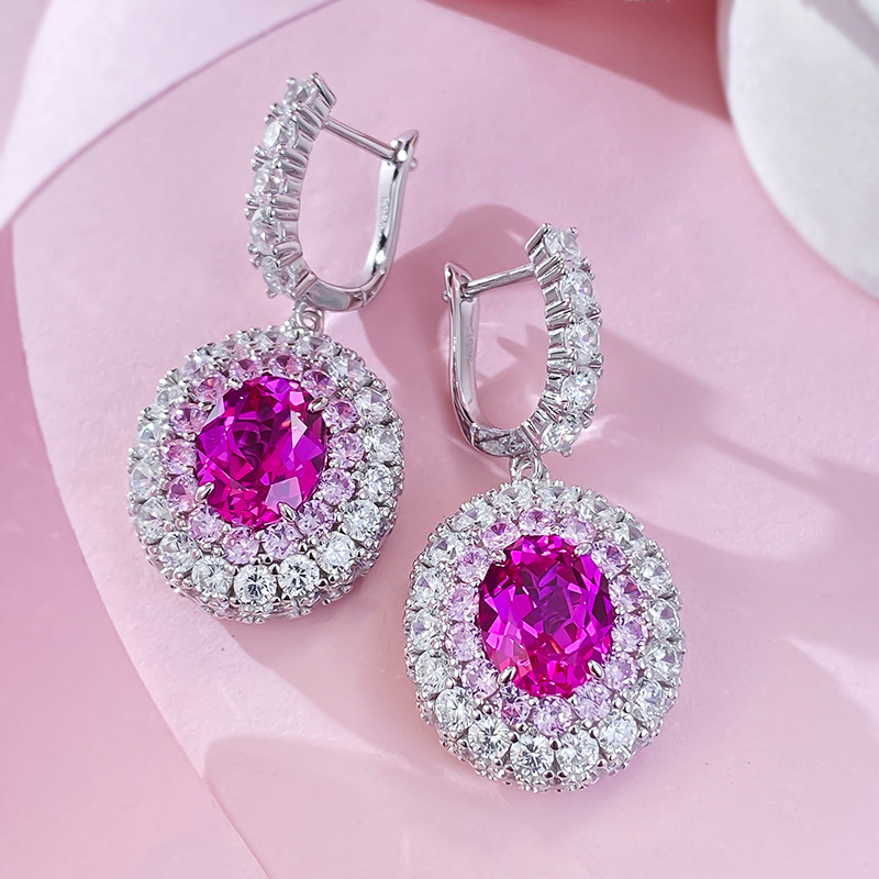 Elegant S925 Silver Pink Sapphire Earrings - Oval Gemstone Drop Earrings for Women | Stylish Fashion Jewelry Wholesale