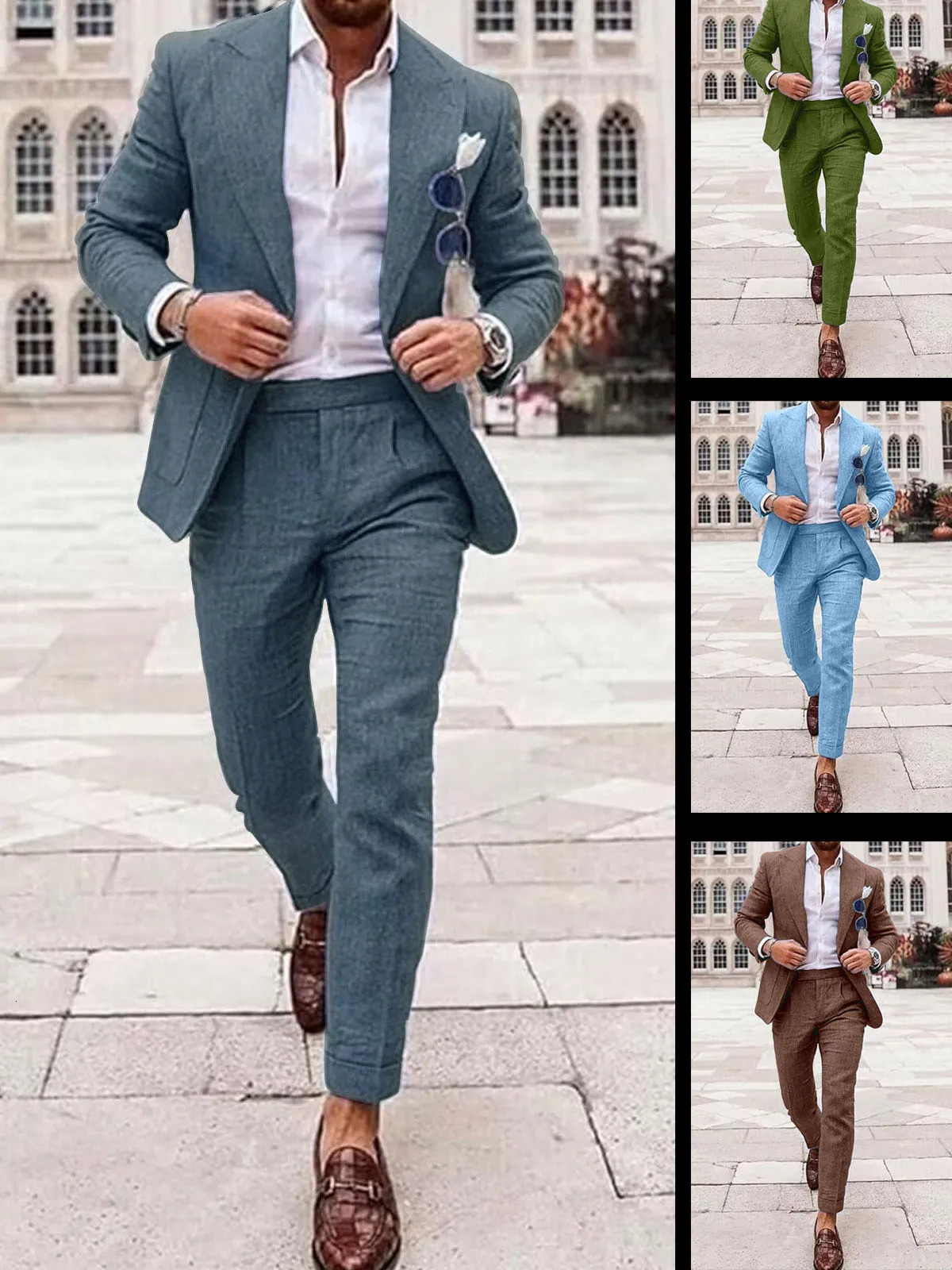 Summer Linen Csaual Suits for Men Slim Fit Peaked Lapel Beach Vacation Solid Tuxedo Trajes Para Hombre Terno Masculino Men Suits 250516