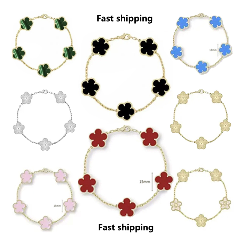 Four leaf clover bracelet designer bracelet for women classic charm jewelry mother of pearl moissanite white black red bracelet for men jewlery fast shipping