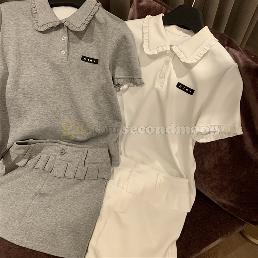 Women Polos Skirt Set Sexy Skinny Mini Skirts Flounce Cuff Polo Shirt Birthday Party Two Piece Dress