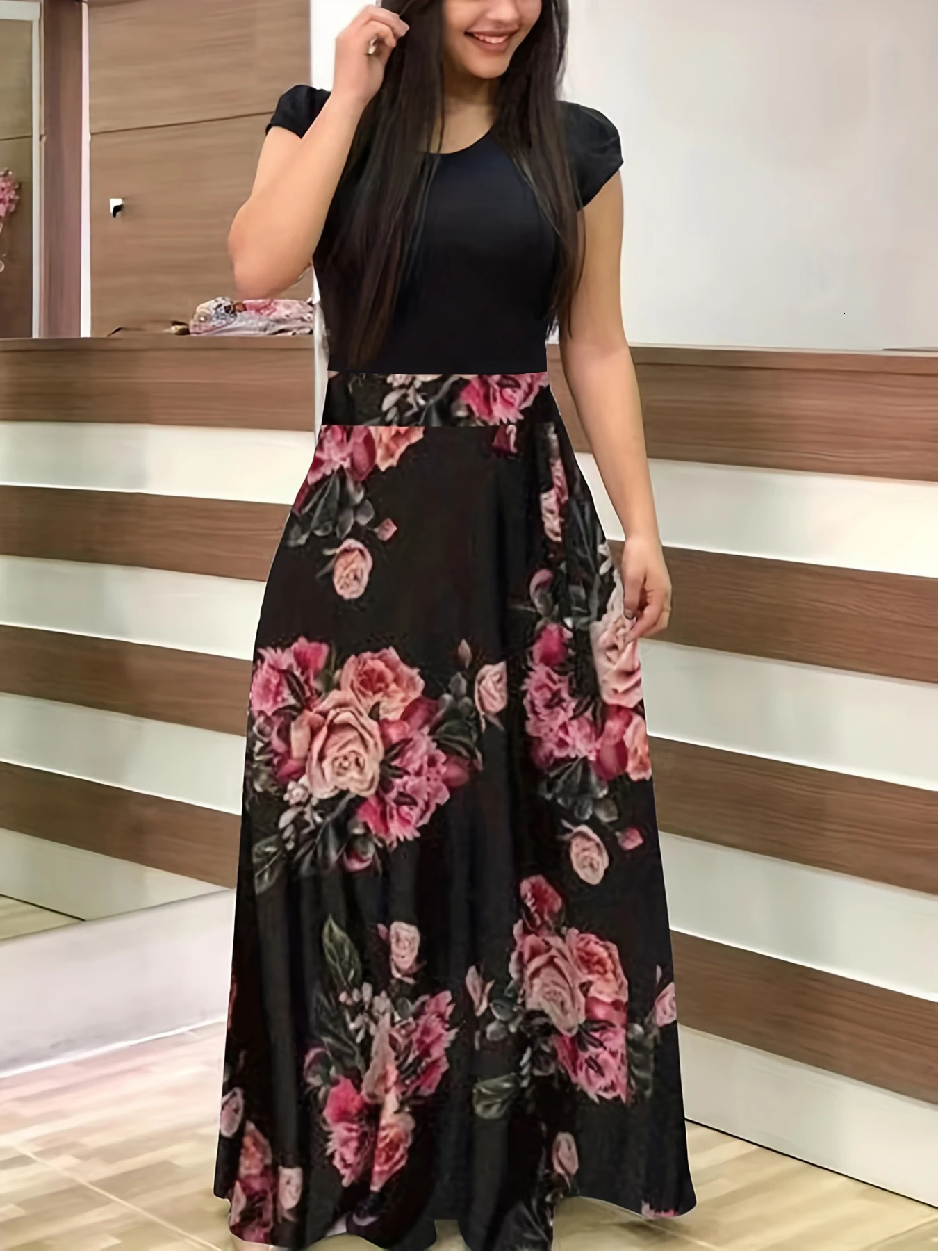 Large Size Polka Dot Print Seam Dress Dignified And Elegant Slim Round Neck Short-sleeved Vest Dress Spring And Summer Women 250520