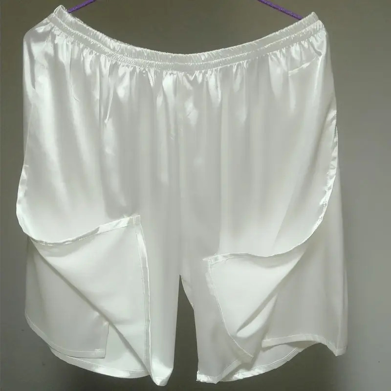 Summer Mens Ice Silk High Split Satin Glossy Shorts Male Plus Size Casual Sleeping Shorts Bottoms 250519