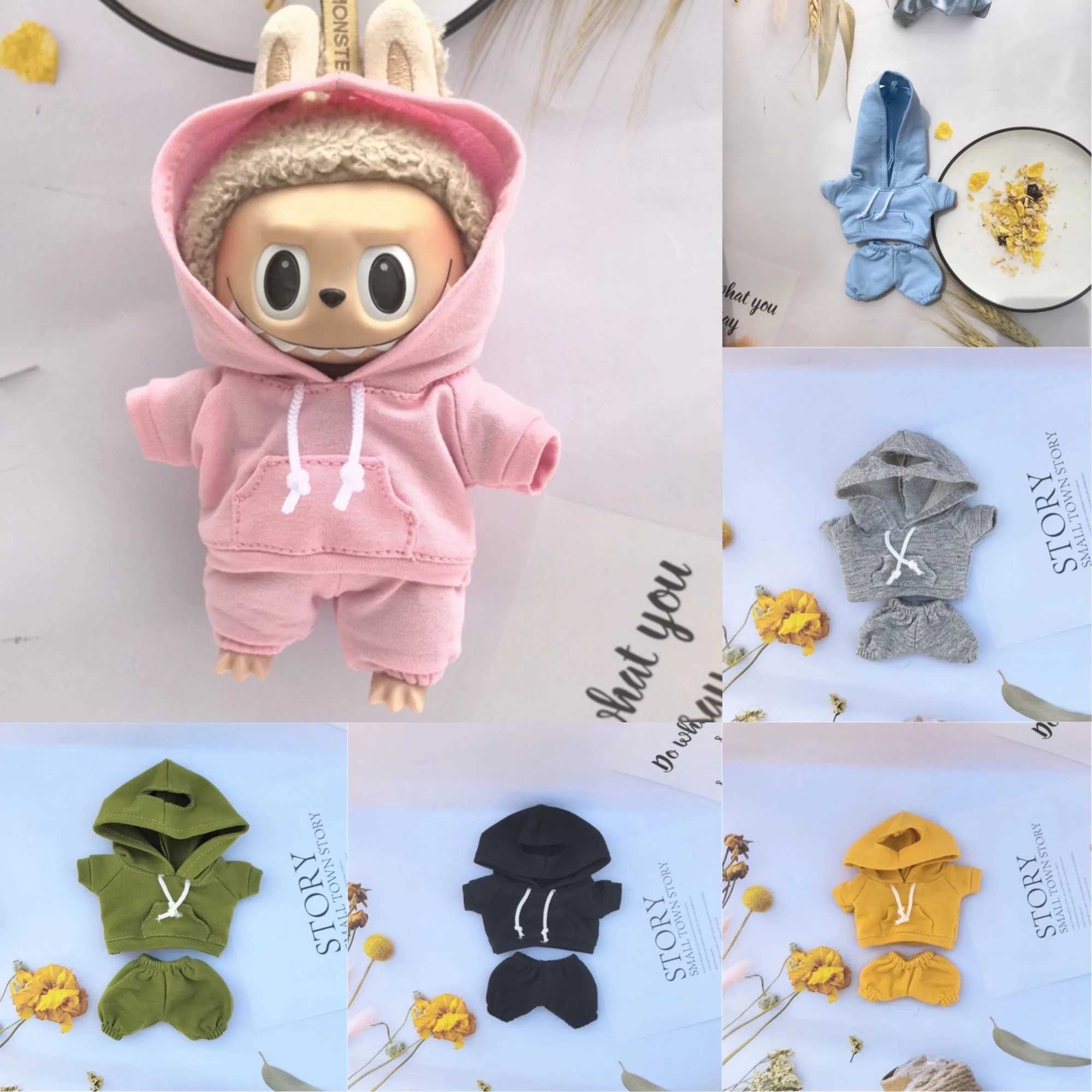 15cm/17cm Labubu Doll Clothes Sitting Party 1st 2nd Generation Outfit White Black Pink Yellow Blue Green Hoodie DIY Gifts W250521