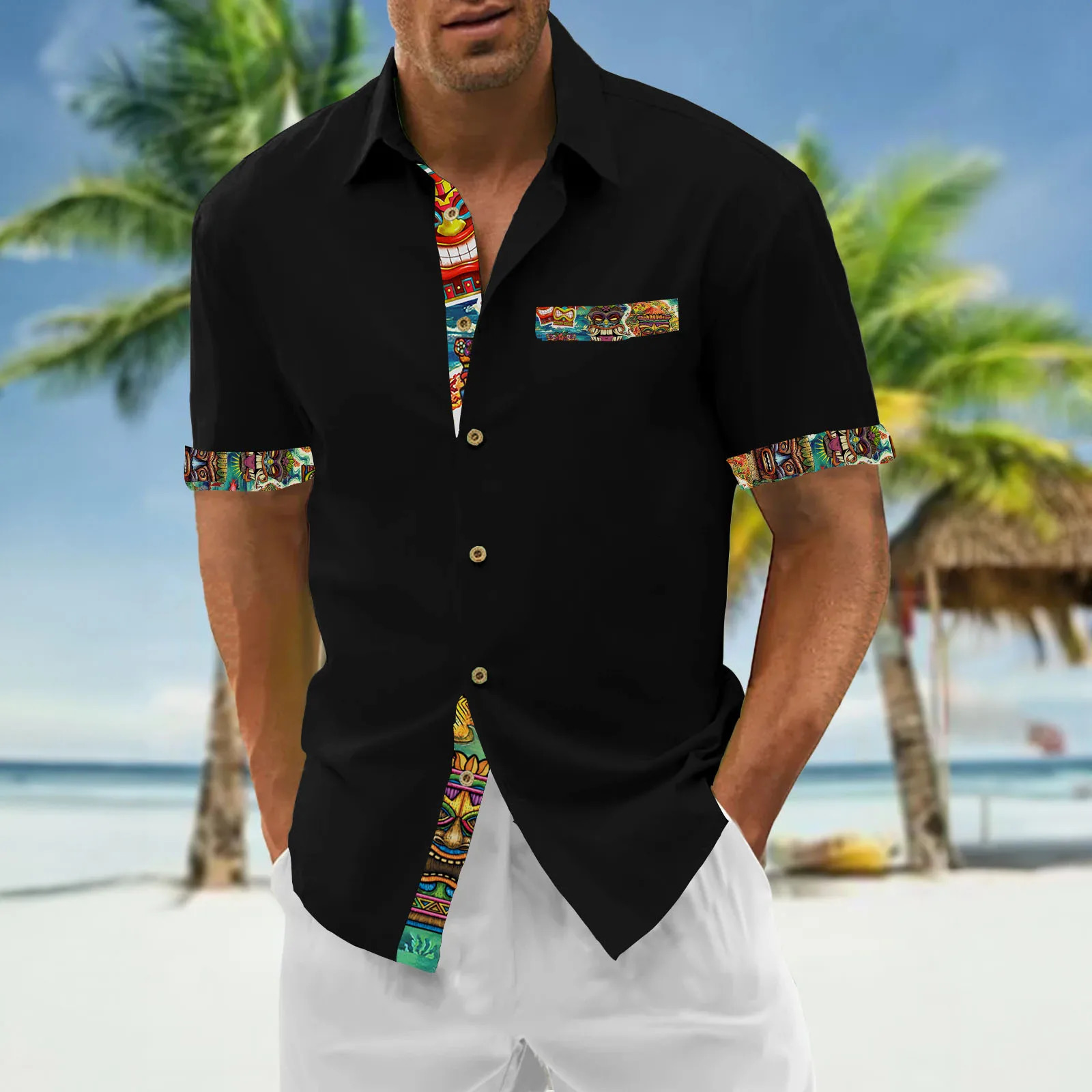 Tiki Hawaiian Shirts For Men Mens Shirt 3d Printed Short Sleeved Shirt Simple Casual Tops Loose Oversized Men Clothing 250516