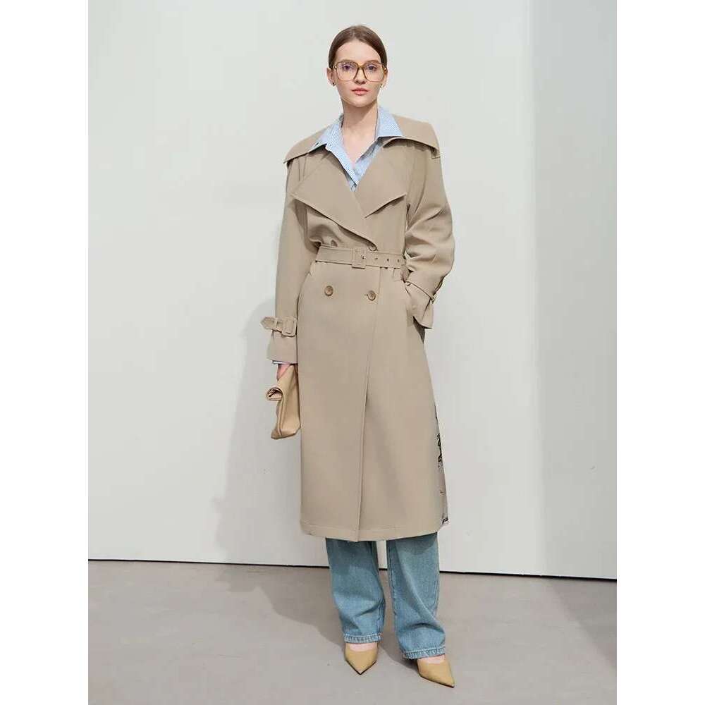 Amii Minimalist Spring Women's Clothing Long Belt Loose Printing Trench Coat Splicing Fashion Elegant Commuter Jacket 12551006