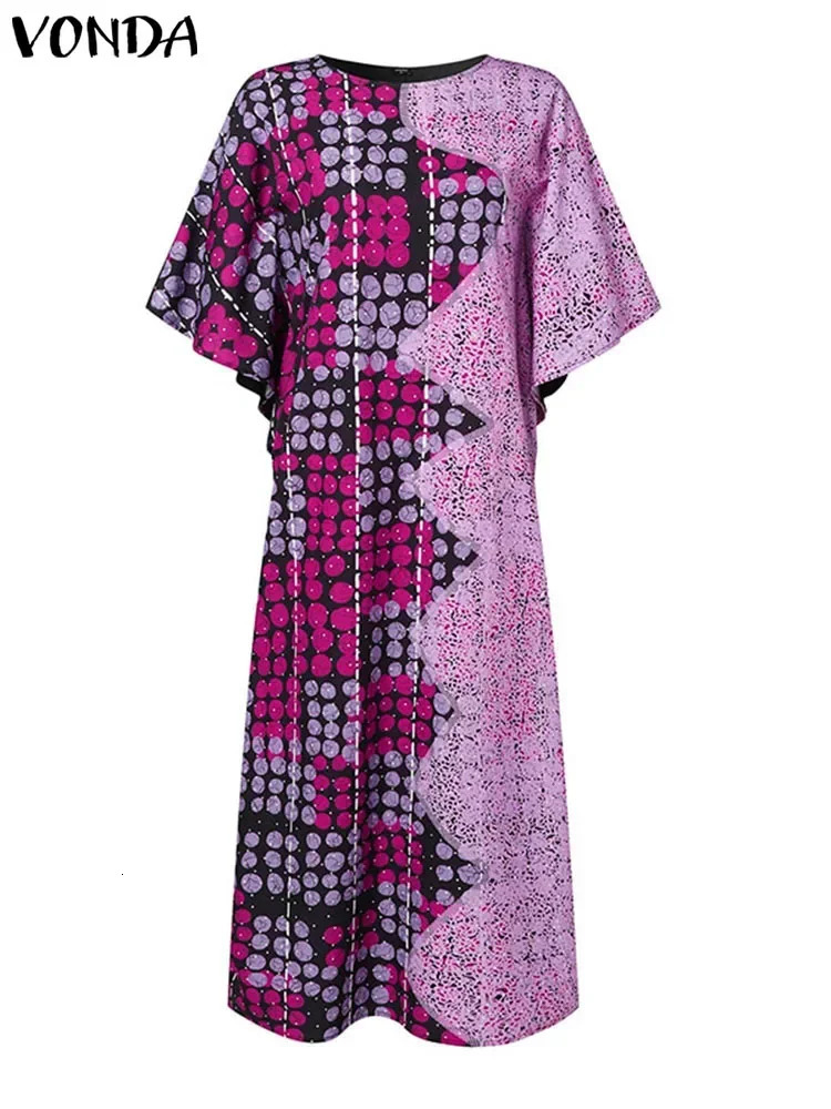 VONDA Women Summer Maxi Dress Vintage 3/4 Sleeve Printing Sundress Beach Robe Bohemian Bat-wing Sleeve Vestidos Polyester 250519