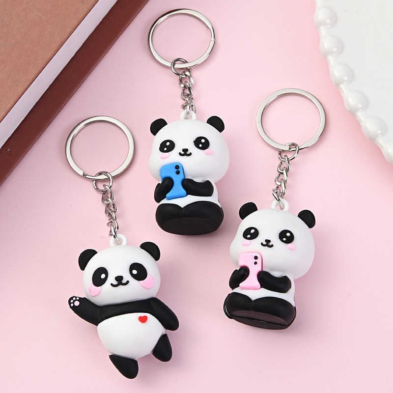 Cute national treasure panda cartoon keychain playful panda bag pendant push pendant small gift
