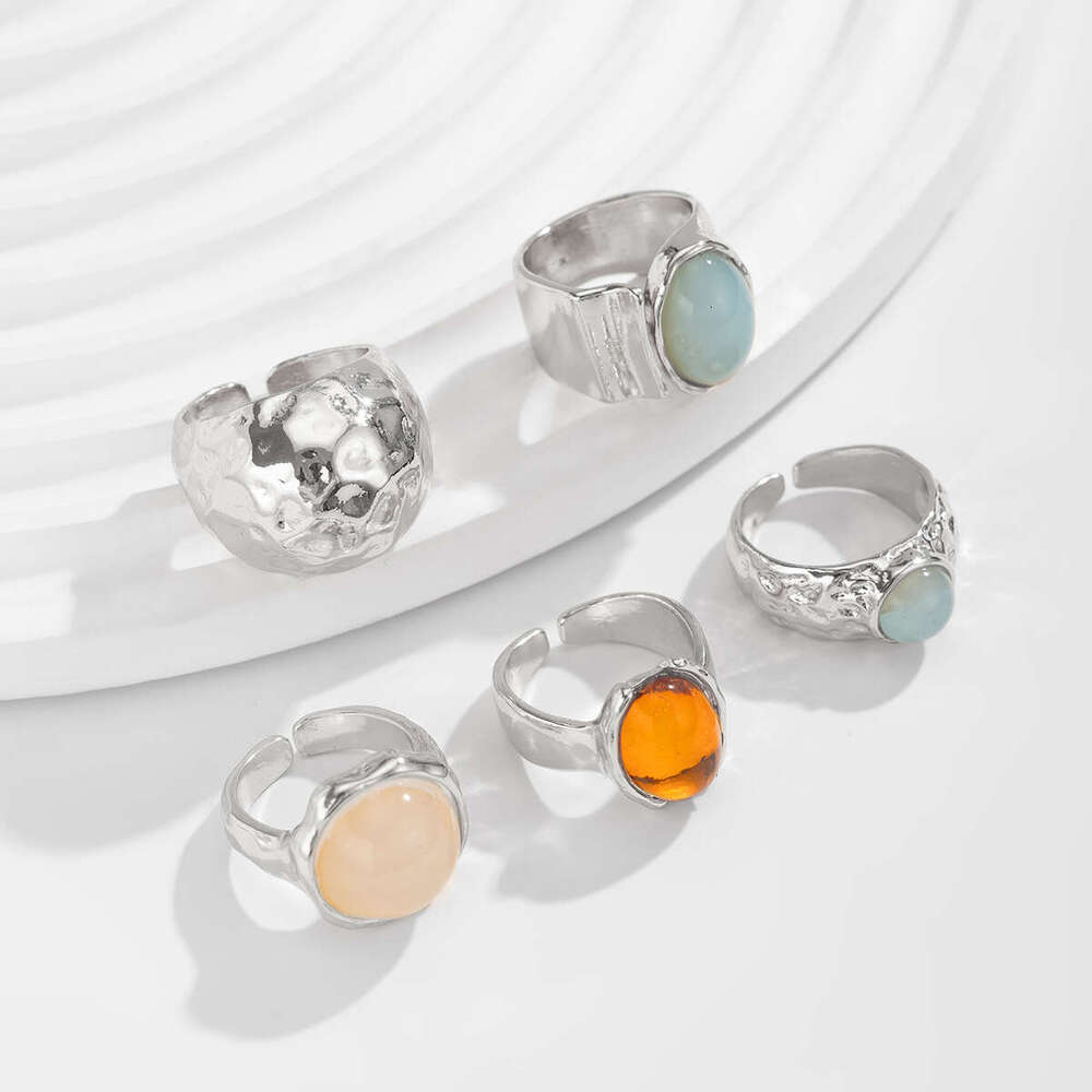 Jewelry fashion sense inlaid with acrylic ring light style irregular alloy new product