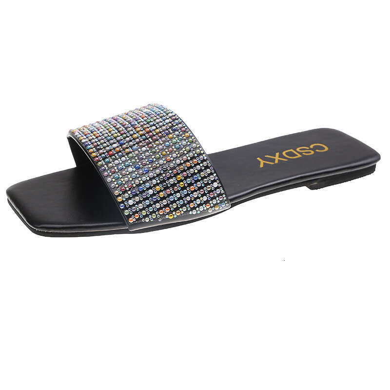 Designer Sandals, Colorful Rhinestone Flat Slippers 2025 Spring And Summer Candy Colored Outdoor Casual Wear Resistant Slippers Women's Trendy Sh
