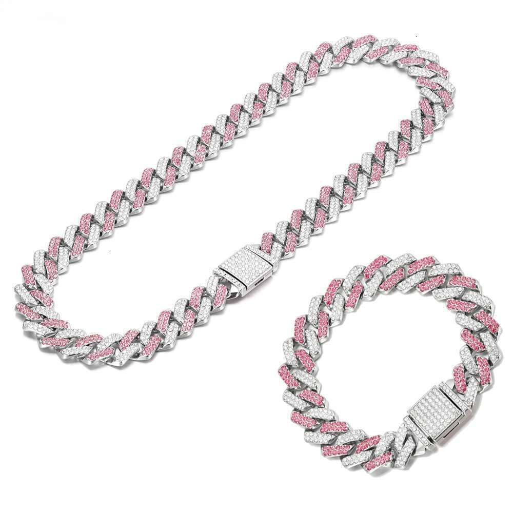Necklace+Bracelet k Chain Hip Hop Men Necklace 14mm iced out p chain 2 Row Rhie Paved Miami Rhombus Cuban