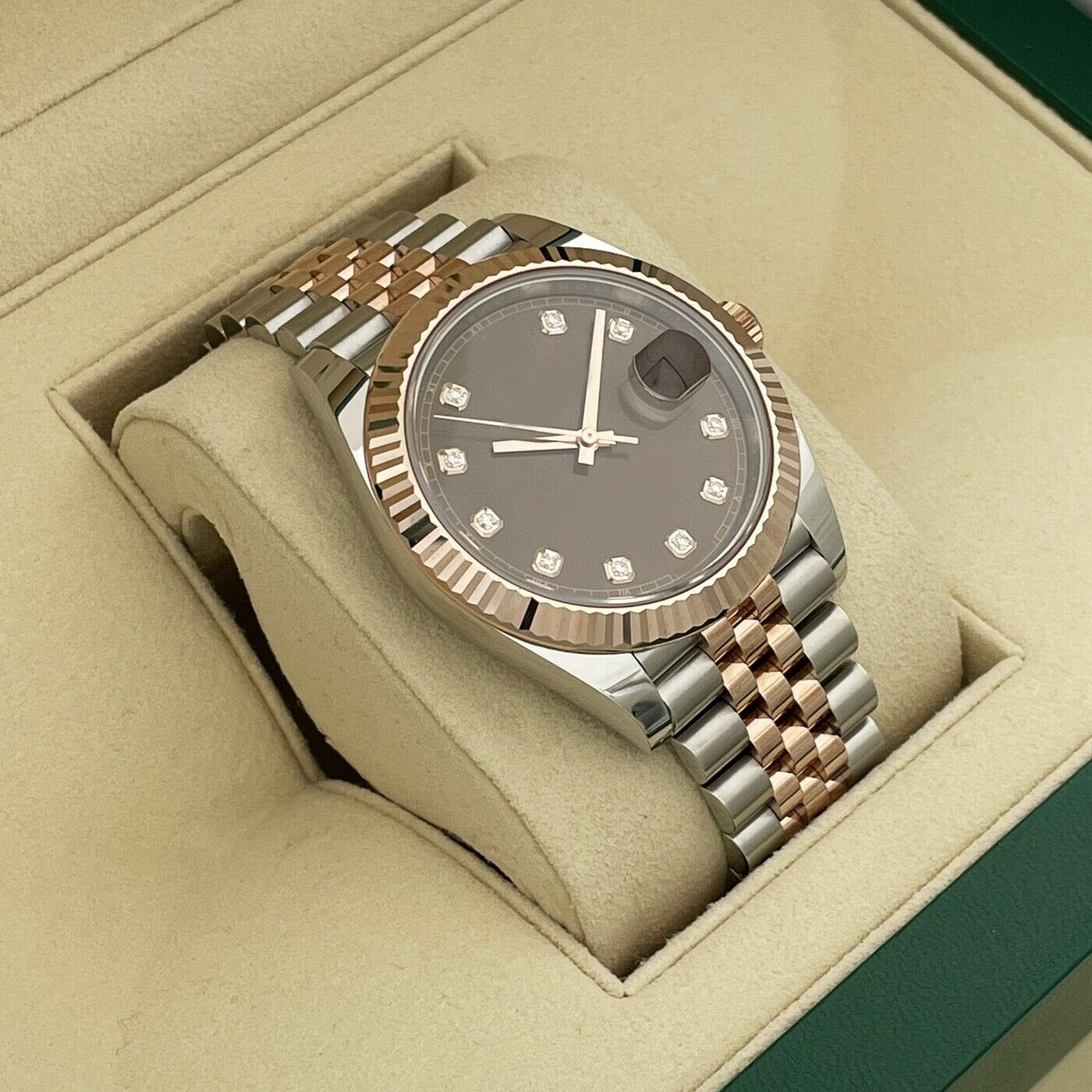 Reinforced true waterproof 41mm Chocolate Dia 126331 EveRose Gold Complete Mechanical Automatic Men's watch with box