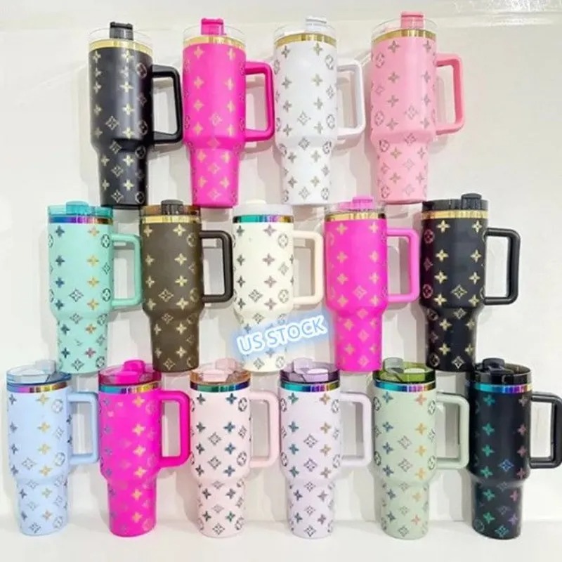 Christmas Blue Magnolia Pink Rose Lilac Floral Black Chroma Chocolate Gold 40OZ Mugs Pink Tumblers Stainless Steel Water Bottle Mugs