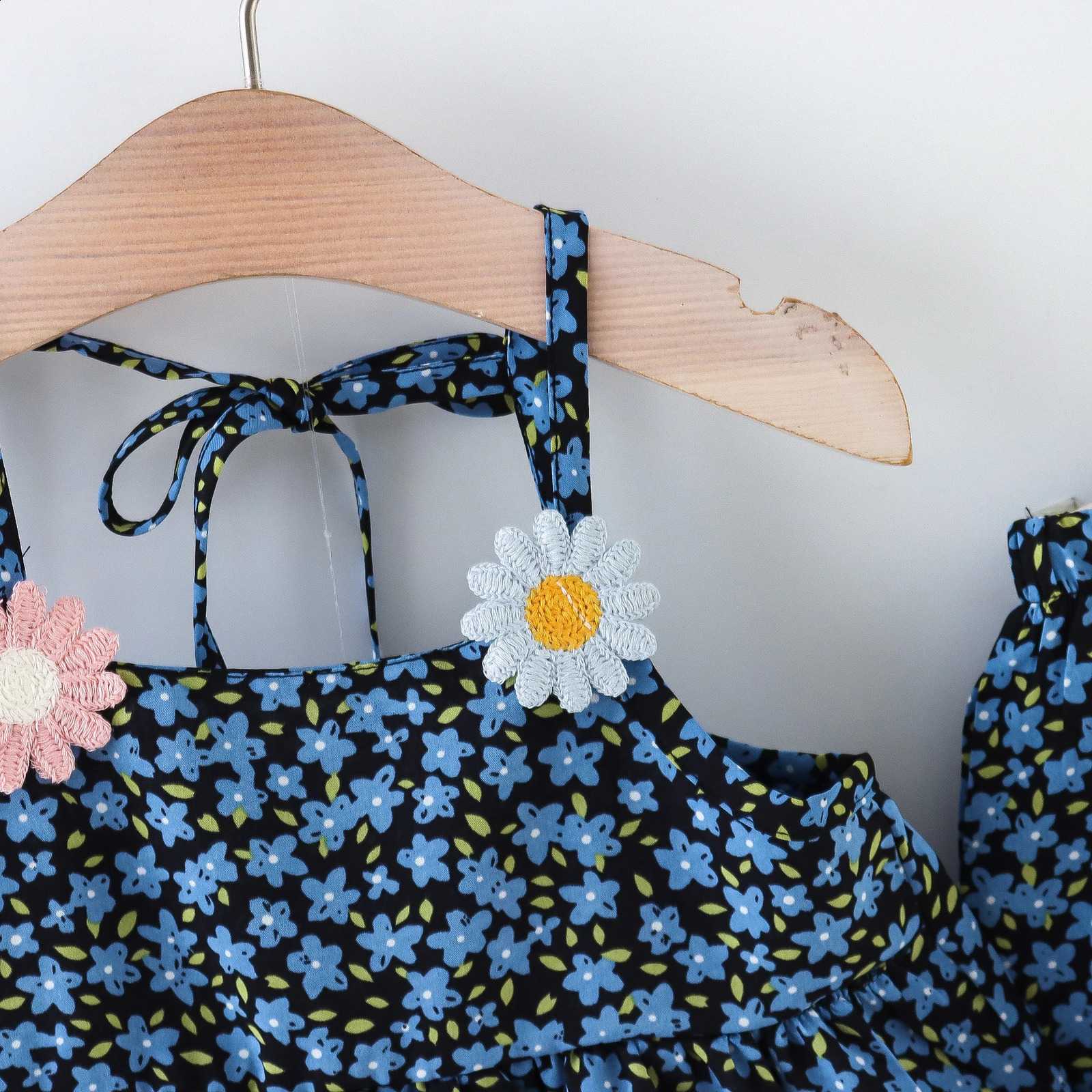 Summer 2pieceset girls suspender set baby girl full of small chrysanthemum print shorts 250517z