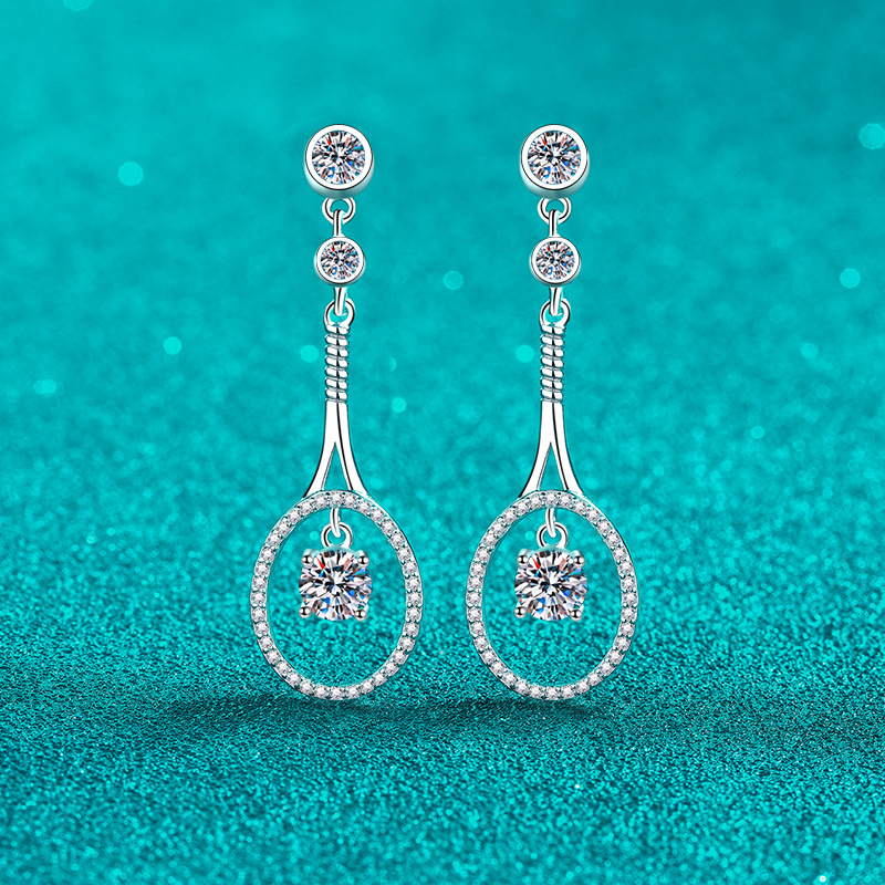 925 Sterling Silver PT950 Plated Moissanite Long Tassel Drop Earrings with Luxury Design