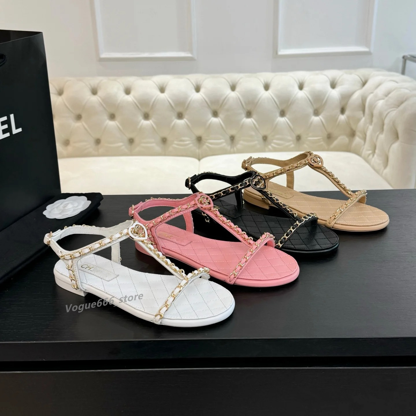 Luxury designer Women Slipper Woman Summer Flat Heel Roman Shoes Chain pink Sandals Footwear 2025 Women's Gladiator Open Toe Beach Ladies Slide chan tn