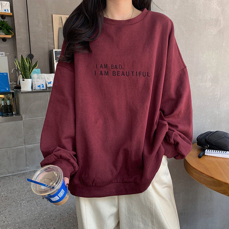 KO1406 Women's Spring and Autumn Large Size Korean Loose Sister Hoodless Tops Trendy Casual All-match Street