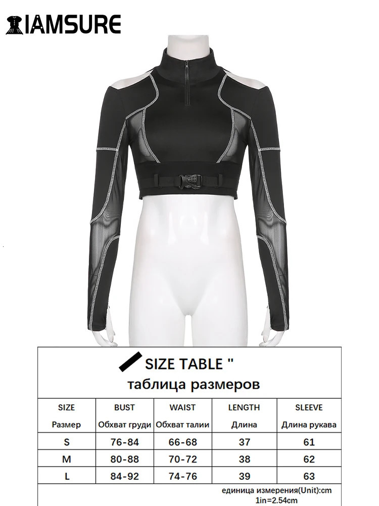 Iamsure Patchwork Mesh T Shirt Women Hollow Out See Through Sexy Slim Off Shoulder Long Sleeve Tees Ladies Crop Tops Streetwear 250516