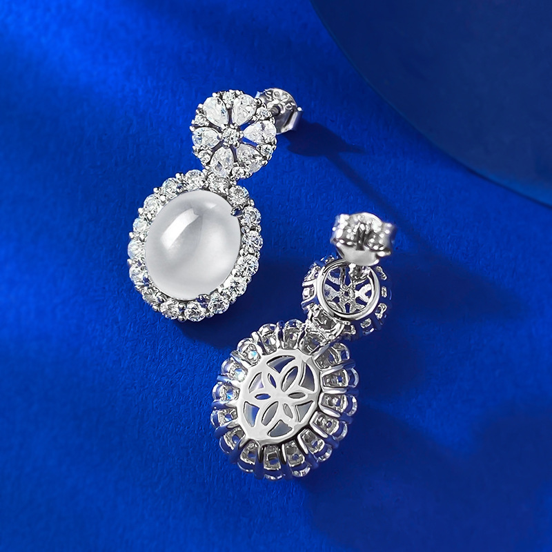 Exquisite S925 Sterling Silver Glass Pearl Earrings with Full-Cubic Zirconia Embellishment, Perfect for Brides and Special Occasions