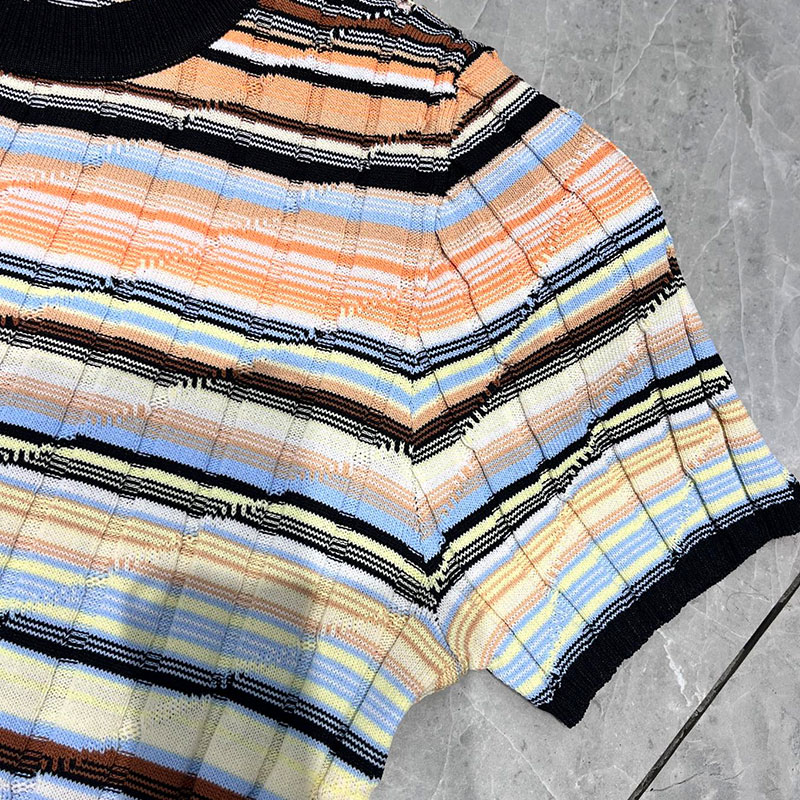 Women's Striped Cotton And Viscose Short Sleeve T-shirt Summer New Arrival Breathable Knit Tops Designer Causal Luxury Clothing S0524