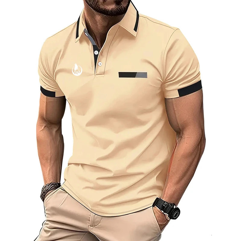 Men Summer Business Casual Short Sleeve Button Polo Shirt Men Sport Fashion Slim Fit Pure Color Quick Drying Polo Shirt Tops 250517
