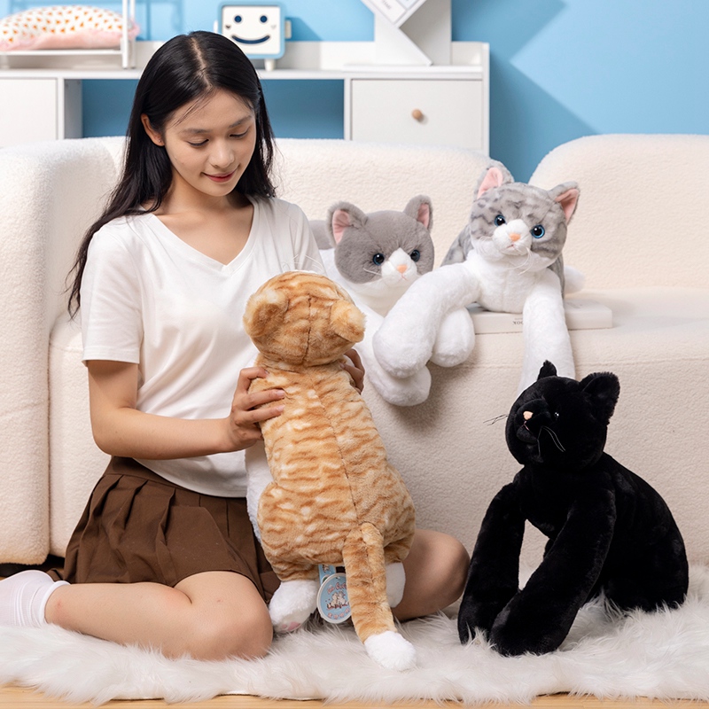 Fun High Quality Weighted Long Arm Cat Plush Doll Pillow Brown Gray Striped Cat Plush Toy Home Decor Gift For Boys And Girls