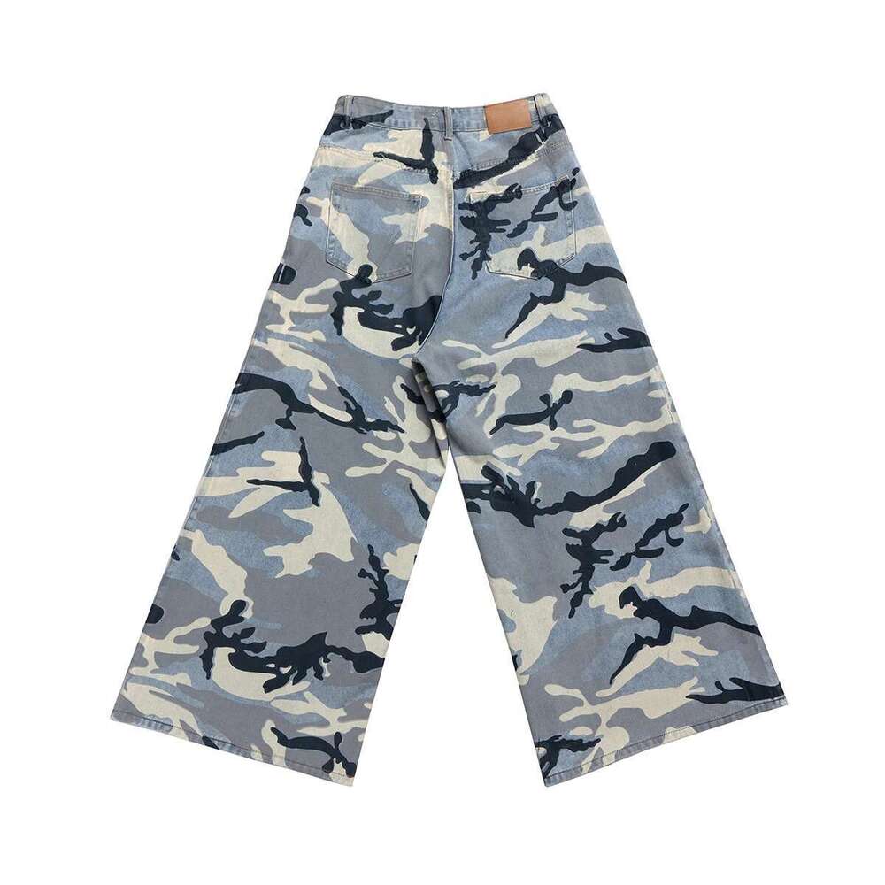 New Fashion Bigshape Snow Camouflage Jeans For Men And Women Wide Leg Casual Baggy Denim Trousers Patchwork Cargo Pants Oversize