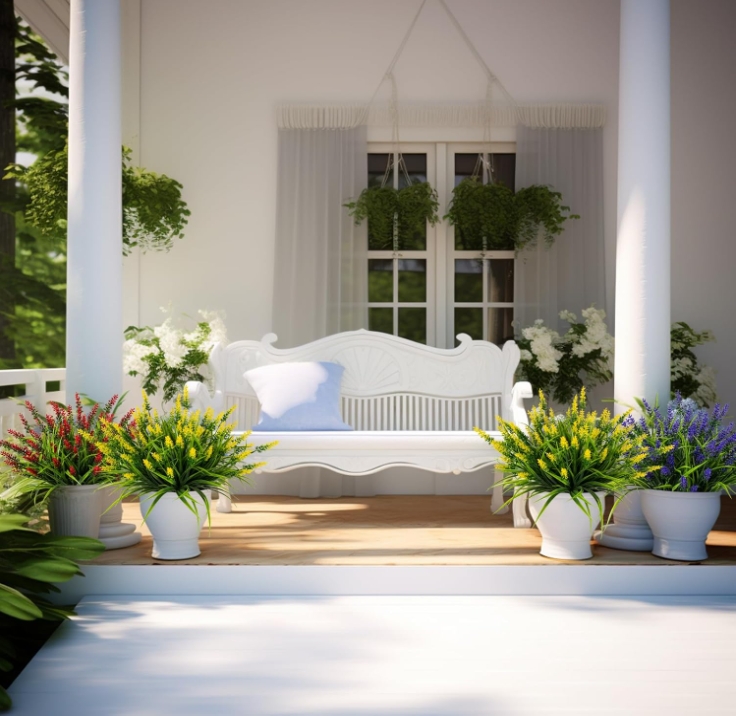 Artificial Flowers for Outdoor Plants 24 Bundles Fake Lavender Plastic Faux Monkey Grass for Verandah Window Garden Office Patio