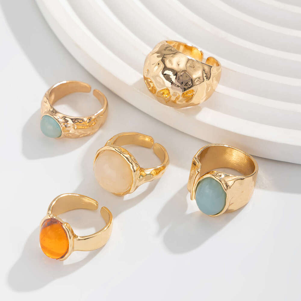 Jewelry fashion sense inlaid with acrylic ring light style irregular alloy new product