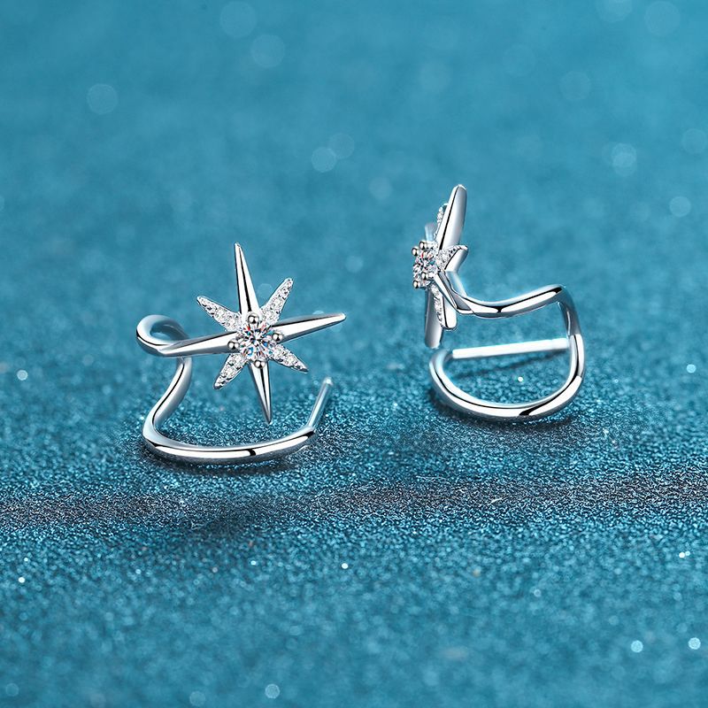 925 Sterling Silver Star Earrings with Moissanite, Snowflake Design, 28-Point Diamond-Like Sparkle, Perfect for Women