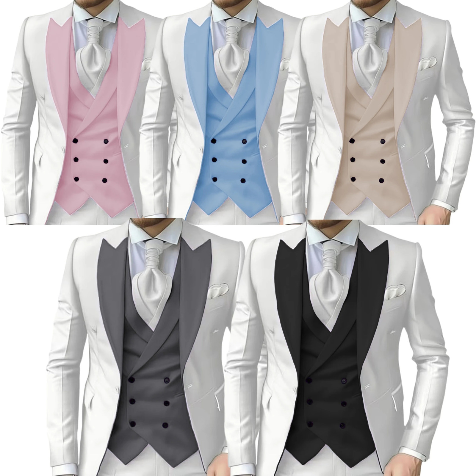 mens suit with peak lapel for wedding Elegant man suit Customized on demand 3 pieces Blazer Vest And Pants set Graduation party 250516
