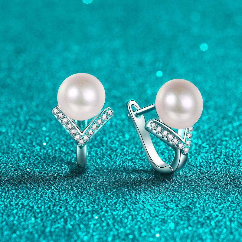 Women's Sterling Silver Jewelry: Luxury 925 Ear Studs Featuring Real Pearls & Mois