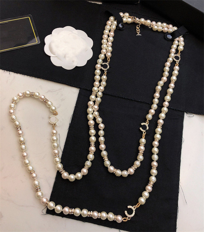 Designer Woman Pendant Necklaces C Pearl Sweater chain Gold Crystal Diamond Chokers Necklace Luxury Jewelry Women Men C Classics C Ccity fghj4563