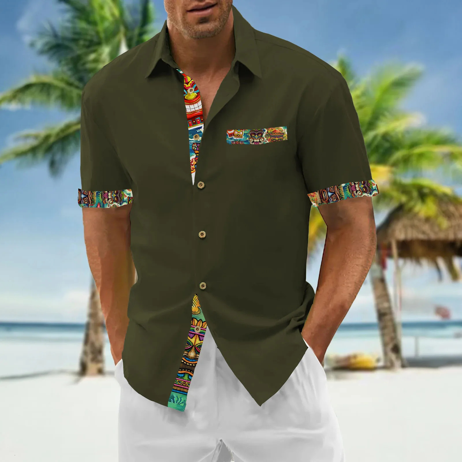 Tiki Hawaiian Shirts For Men Mens Shirt 3d Printed Short Sleeved Shirt Simple Casual Tops Loose Oversized Men Clothing 250516