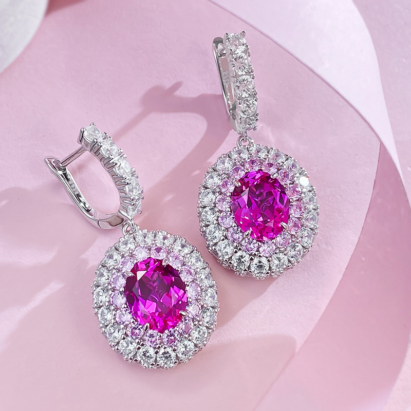 Elegant S925 Silver Pink Sapphire Earrings - Oval Gemstone Drop Earrings for Women | Stylish Fashion Jewelry Wholesale