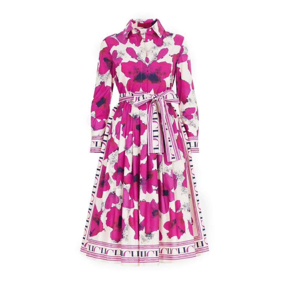 CHCH Women Vintage Print Maxi Dress Elegant Long Sleeves High Split Slim Dresses 2024 New Lady Vocation Vestidos
