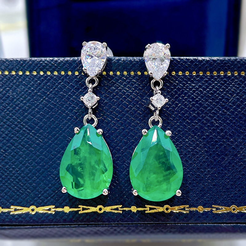 Elegant S925 Sterling Silver Vintage Green Stone Teardrop Earrings - Hypoallergenic & Lightweight Jewelry for Women