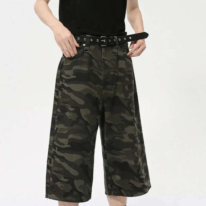 IEFB American Style Men's Shorts Camouflage Calf-Length Pants Straight Wide Leg Male Short Jeans Summer Fashion Bottom 9C7600