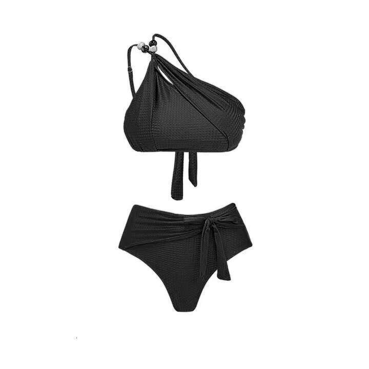 DHEssentials 2025 Pleated One Shoulder Two Piece Swimwear Beachwear Suit Swimsuit Beach Cover Ups Set for Women